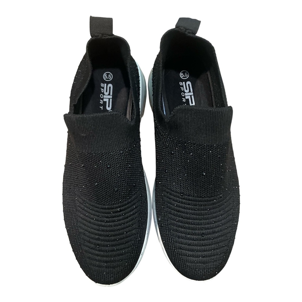 SIP Sport‎ Womens Black Knit Rhinestone Slip On Sneakers Air Cushion Shoes 5.5 - Picture 2 of 7